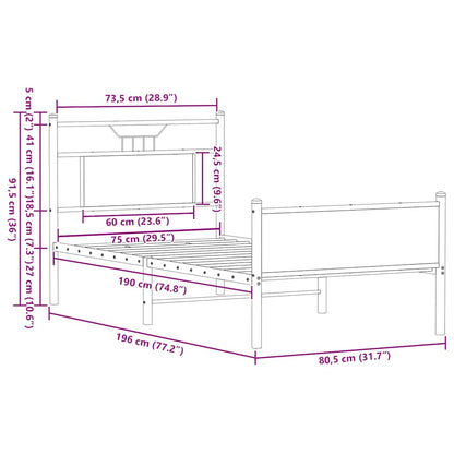 Bedframe zonder matras hout gerookt eikenkleurig 75x190 cm