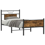 Bedframe 90x200 cm gerookt eiken hout staal