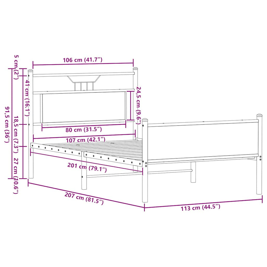 Bedframe zonder matras spaanplaat gerookt eikenkleurig