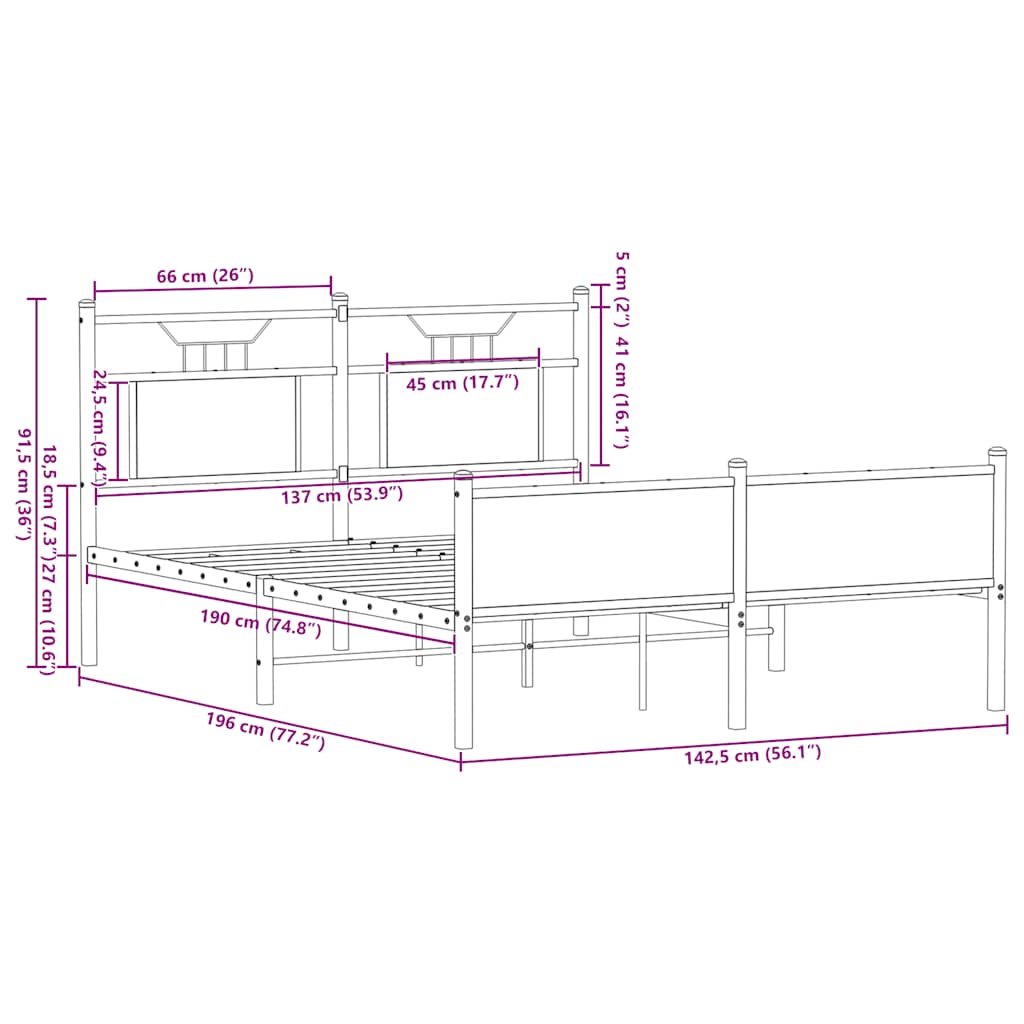 Bedframe zonder matras hout gerookt eikenkleurig 137x190 cm
