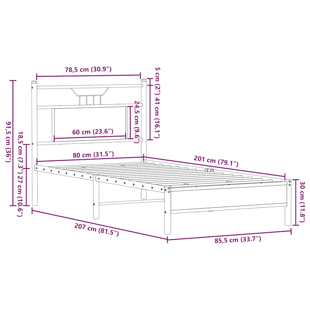 Bedframe zonder matras hout sonoma eikenkleurig 80x200 cm