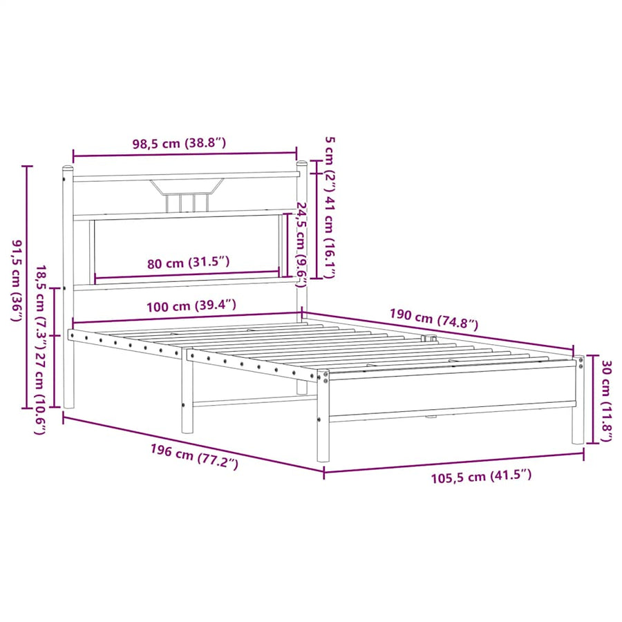 Bedframe zonder matras hout sonoma eikenkleurig 100x190 cm