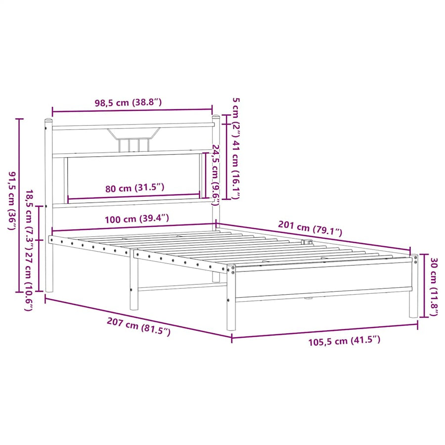Bedframe zonder matras hout sonoma eikenkleurig 100x200 cm