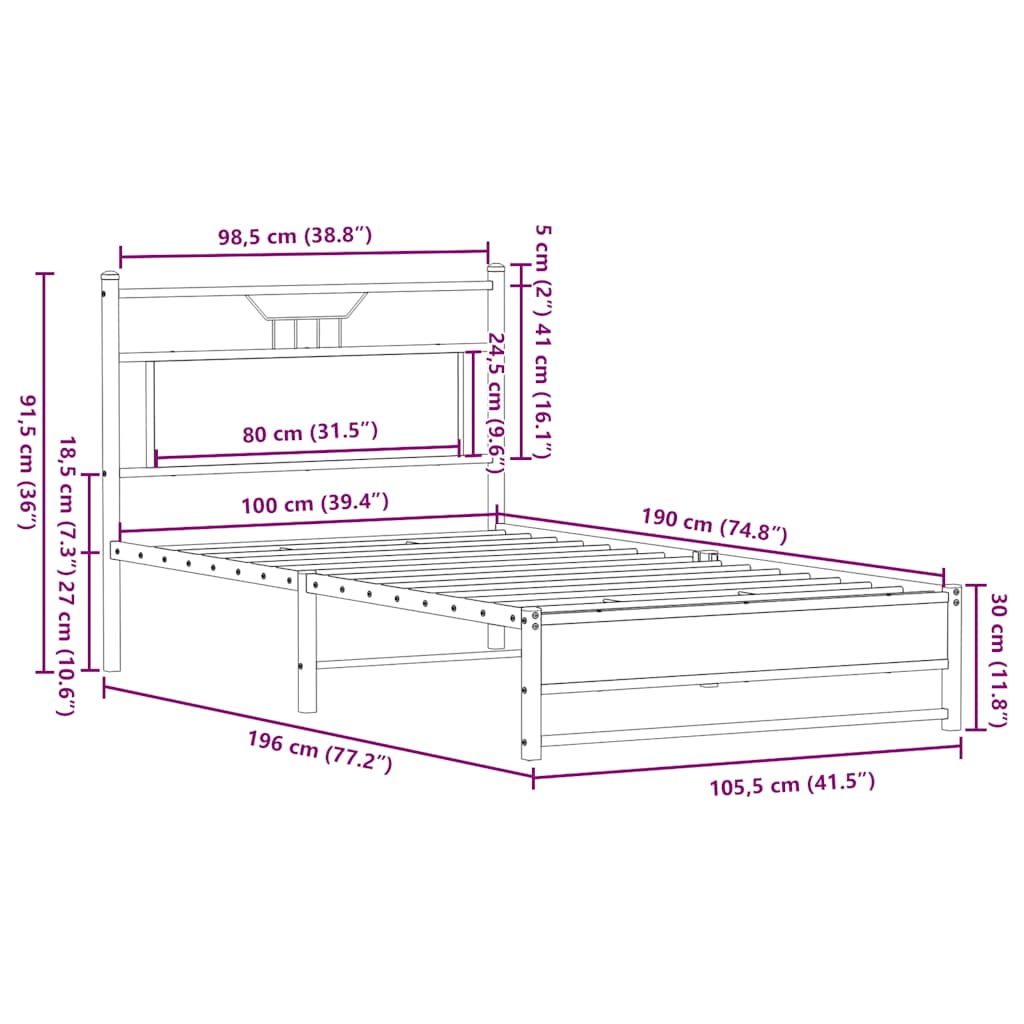 Bedframe zonder matras hout sonoma eikenkleurig 100x190 cm