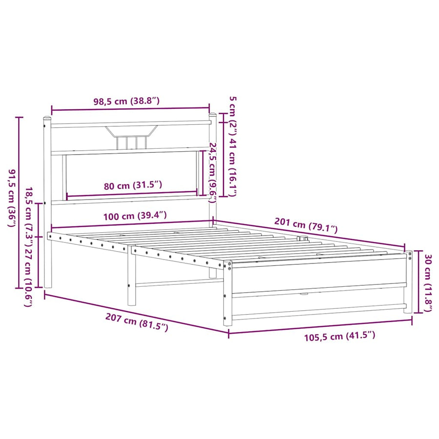 Bedframe zonder matras hout sonoma eikenkleurig 100x200 cm