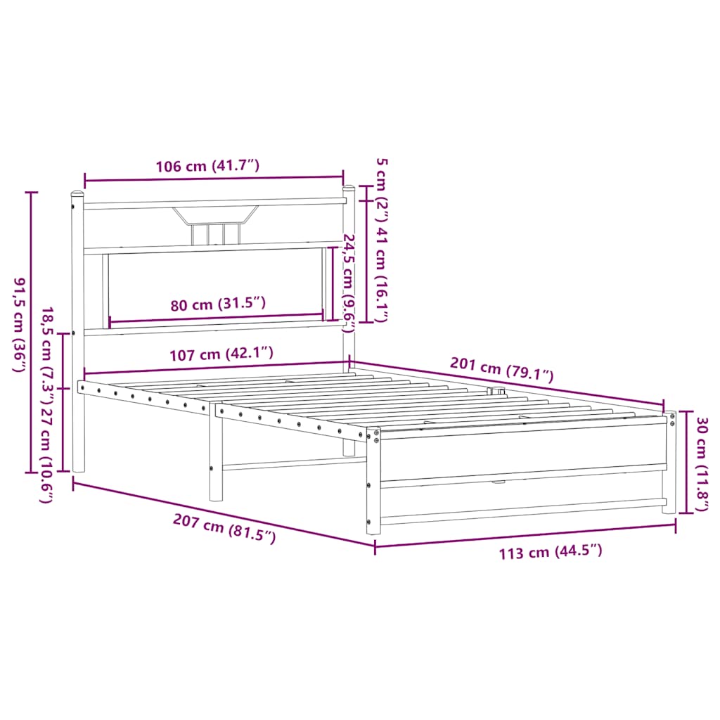 Bedframe zonder matras 107x203cm spaanplaat sonoma eikenkleurig