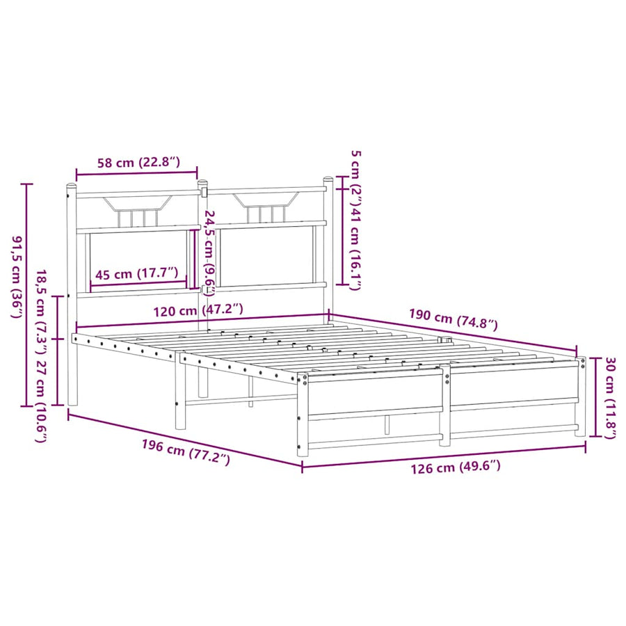 Bedframe zonder matras hout sonoma eikenkleurig 120x190 cm