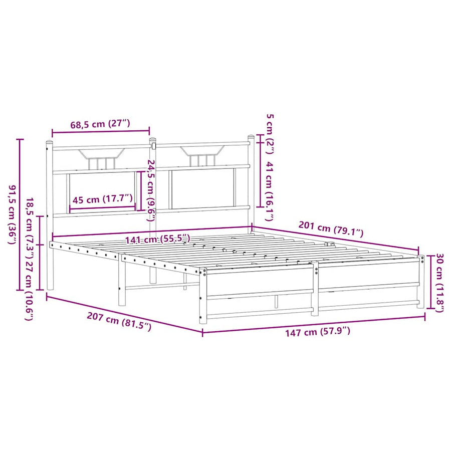 Bedframe zonder matras hout sonoma eikenkleurig 140x200 cm