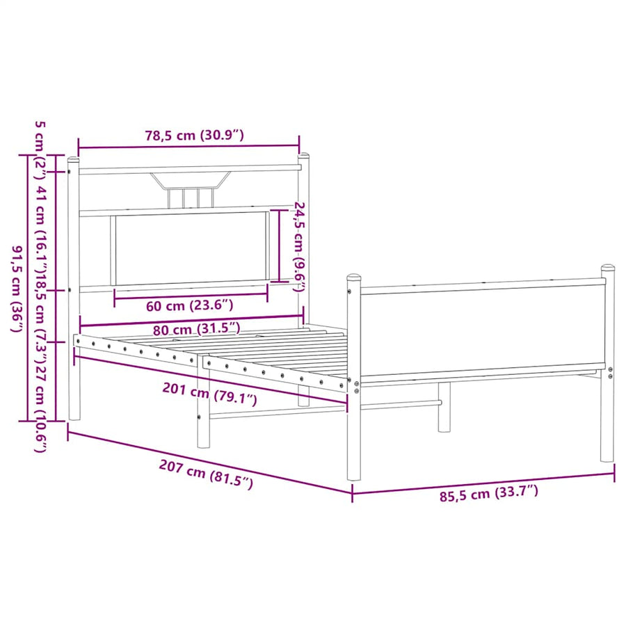 Bedframe zonder matras hout sonoma eikenkleurig 80x200 cm