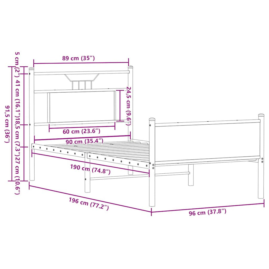 Bedframe zonder matras hout sonoma eikenkleurig 90x190 cm