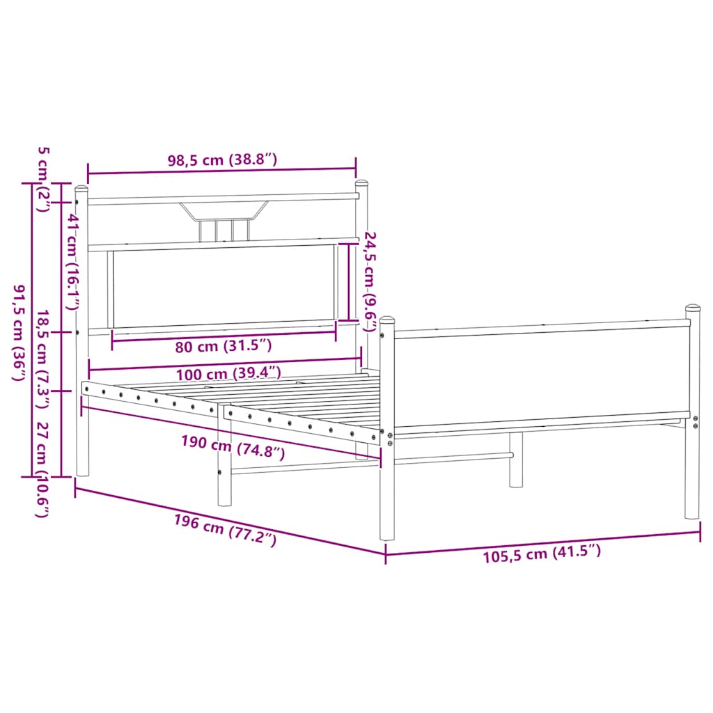 Bedframe zonder matras hout sonoma eikenkleurig 100x190 cm