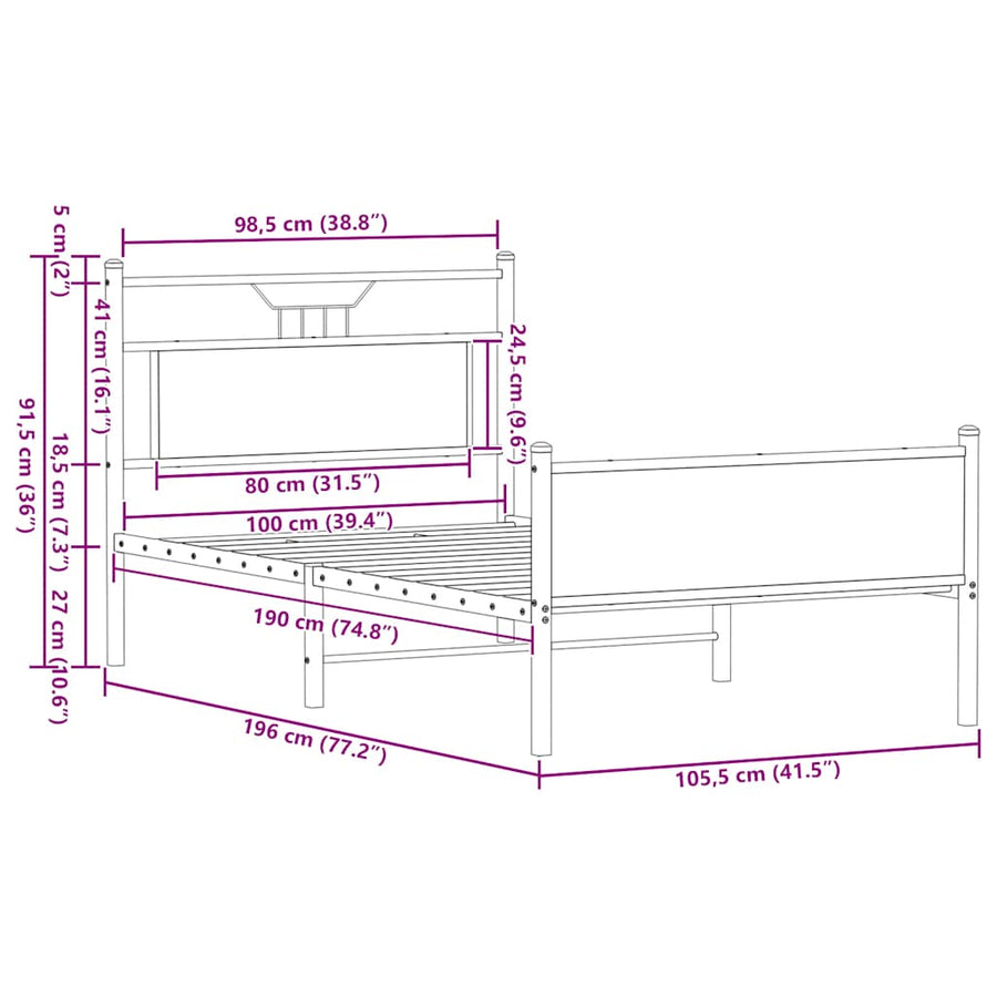 Bedframe zonder matras hout sonoma eikenkleurig 100x190 cm