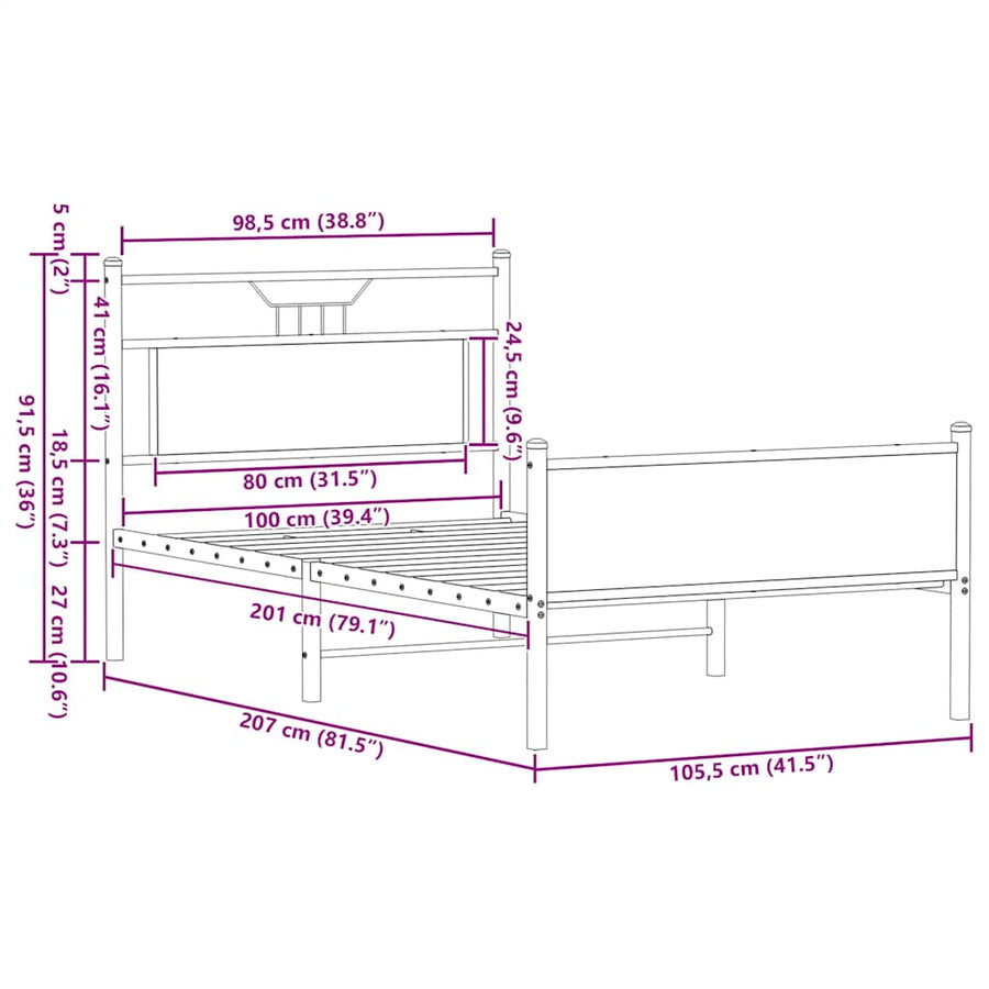 Bedframe zonder matras hout sonoma eikenkleurig 100x200 cm