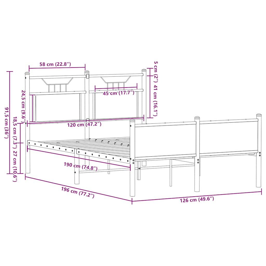 Bedframe zonder matras hout sonoma eikenkleurig 120x190 cm