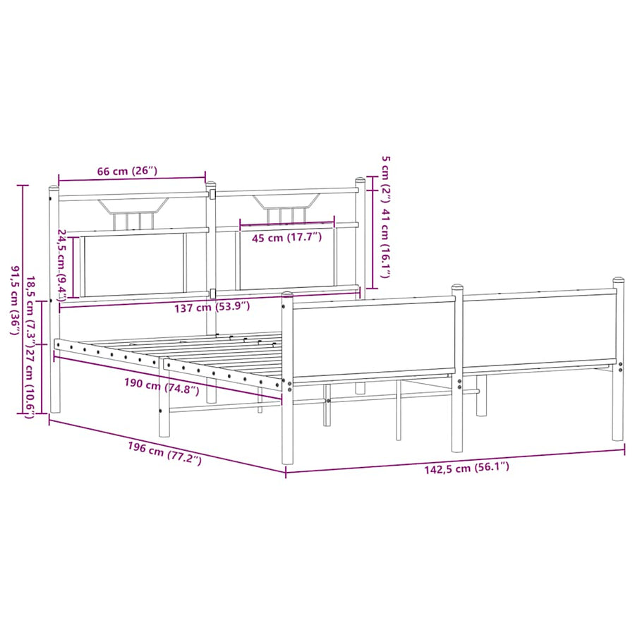 Bedframe zonder matras hout sonoma eikenkleurig 137x190 cm