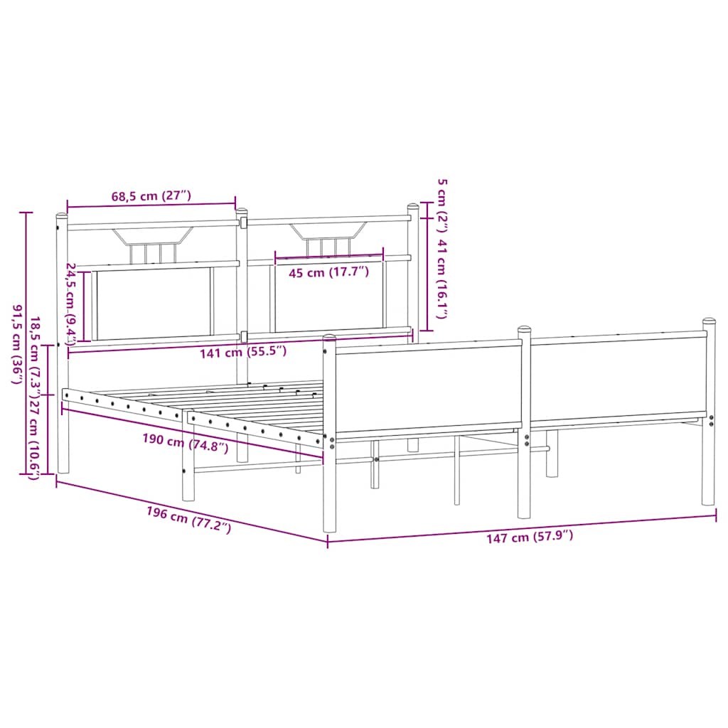 Bedframe zonder matras hout sonoma eikenkleurig 140x190 cm