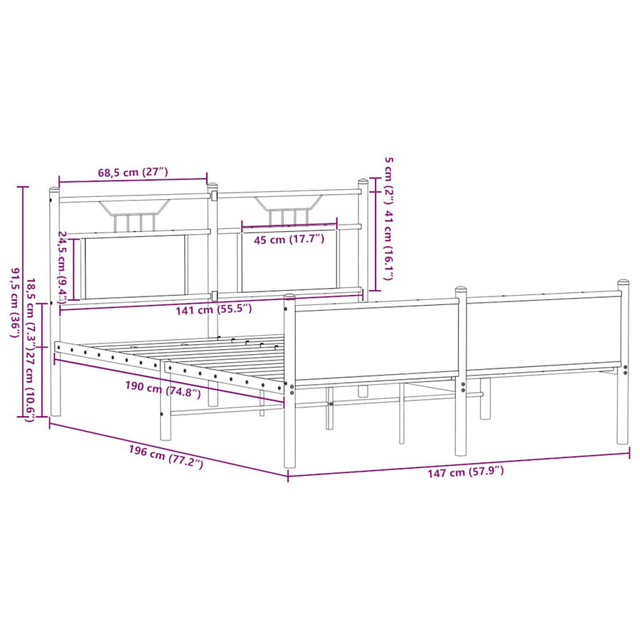 Bedframe zonder matras hout sonoma eikenkleurig 140x190 cm