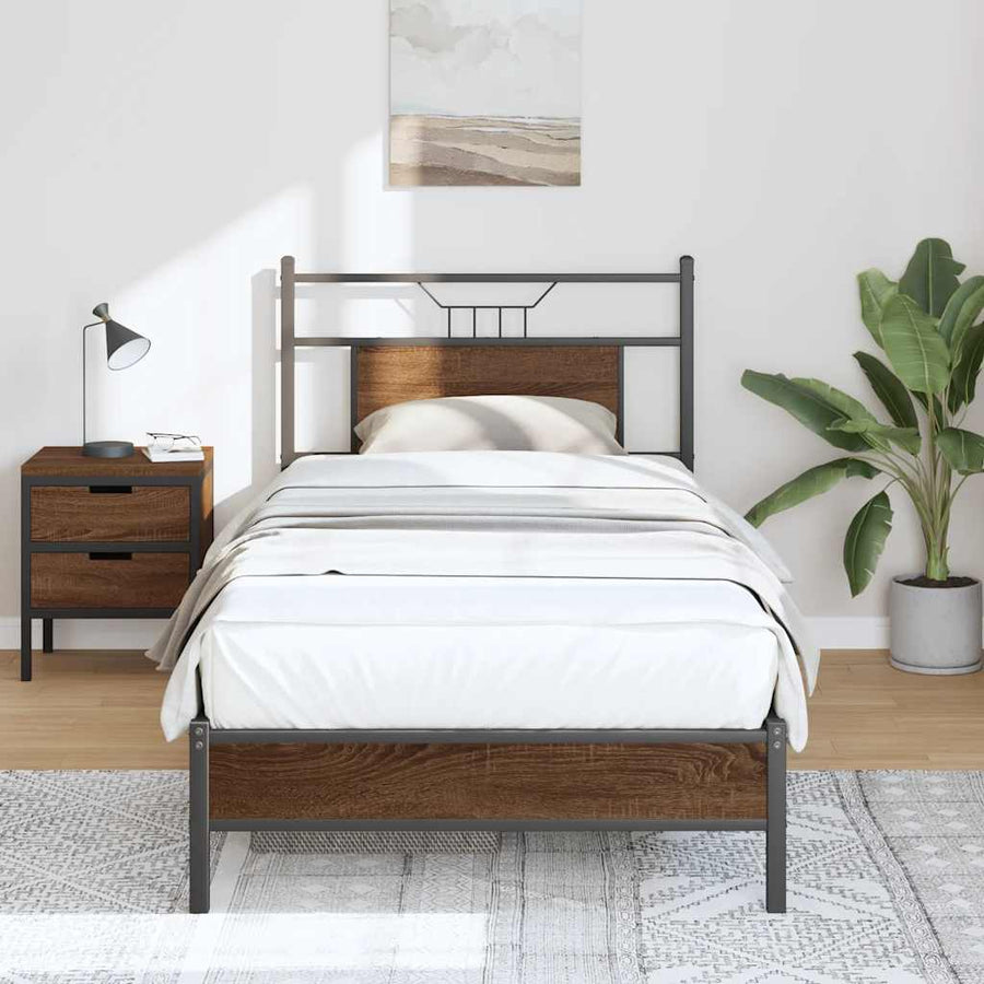 Bedframe Zonder Matras Bewerkt Hout 80 x 200 cm bruin eikenkleur