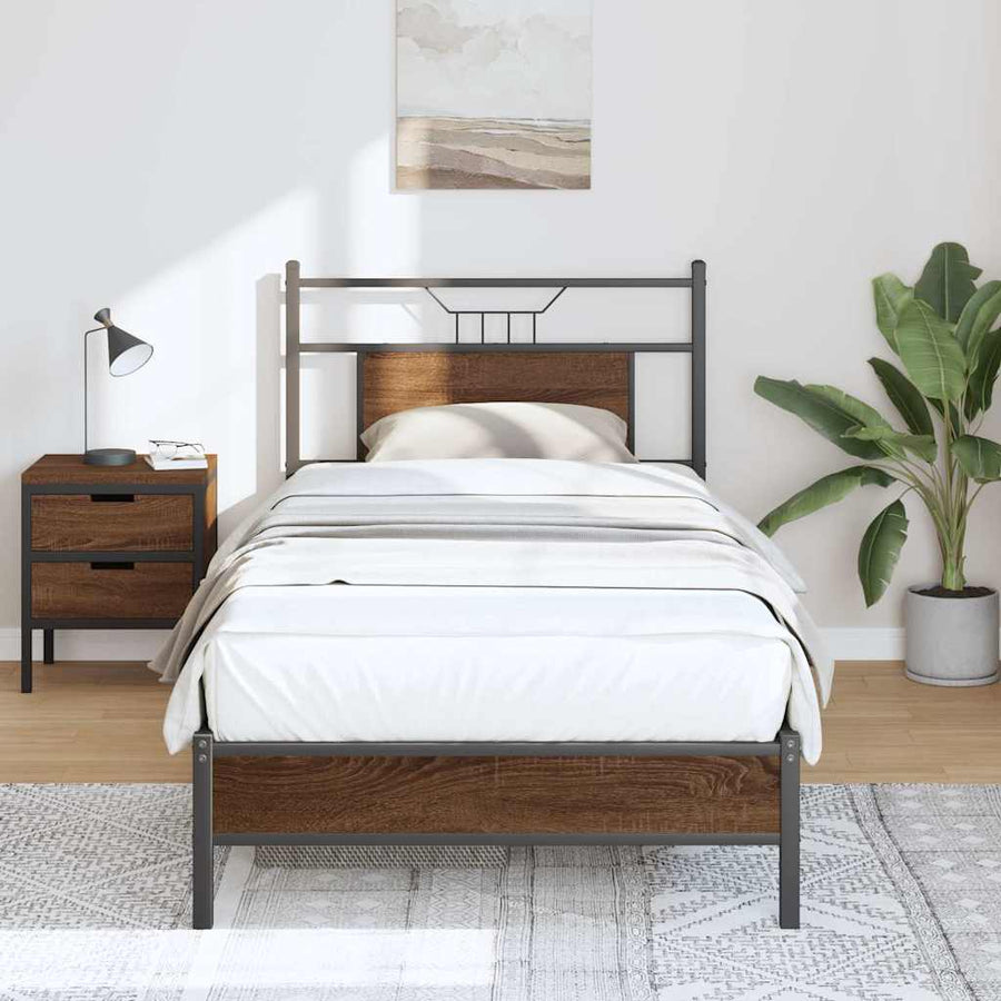 Bedframe Zonder Matras Bewerkt Hout 90 x 190 cm bruin eikenkleur