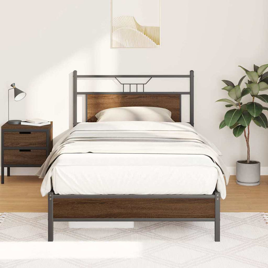 Bedframe Zonder Matras Bewerkt Hout 100 x 190 cm bruin eikenkleur