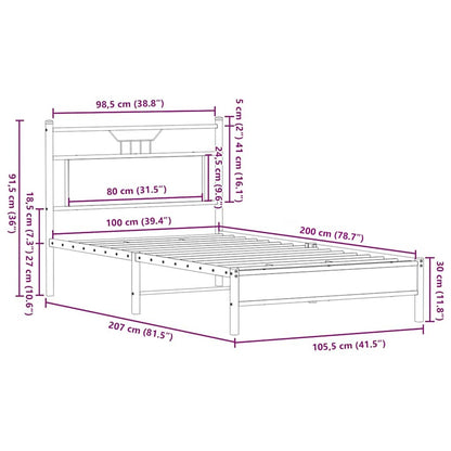 Bedframe Zonder Matras Bewerkt Hout 100 x 200 cm bruin eikenkleur