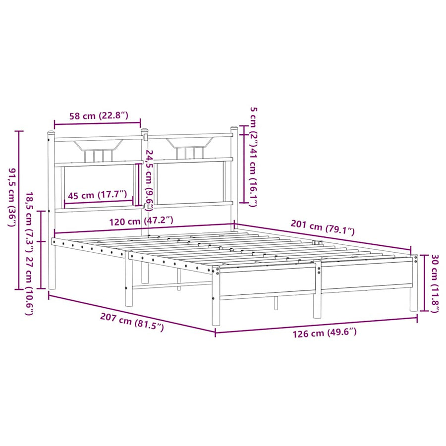 Bedframe Zonder Matras Bewerkt Hout 120 x 200 cm bruin eikenkleur
