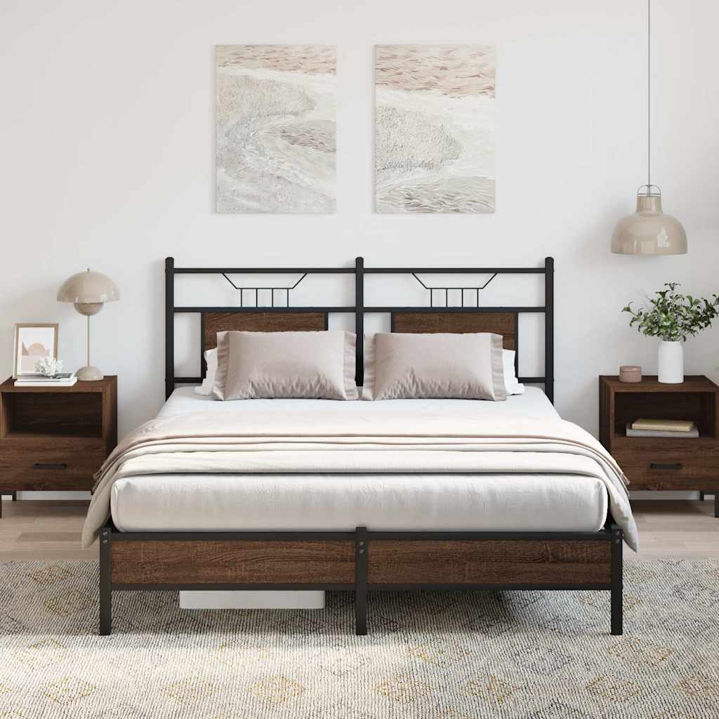 Bedframe Zonder Matras Bewerkt Hout 137 x 190 cm bruin eikenkleur