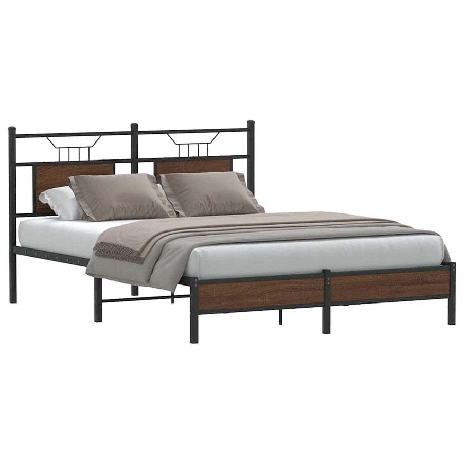 Bedframe Zonder Matras Bewerkt Hout 137 x 190 cm bruin eikenkleur