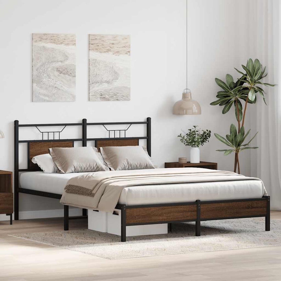 Bedframe Zonder Matras Bewerkt Hout 150 x 200 cm bruin eikenkleur