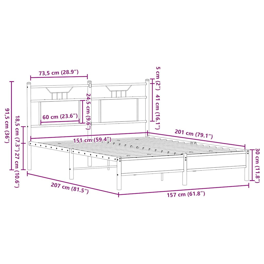 Bedframe Zonder Matras Bewerkt Hout 150 x 200 cm bruin eikenkleur