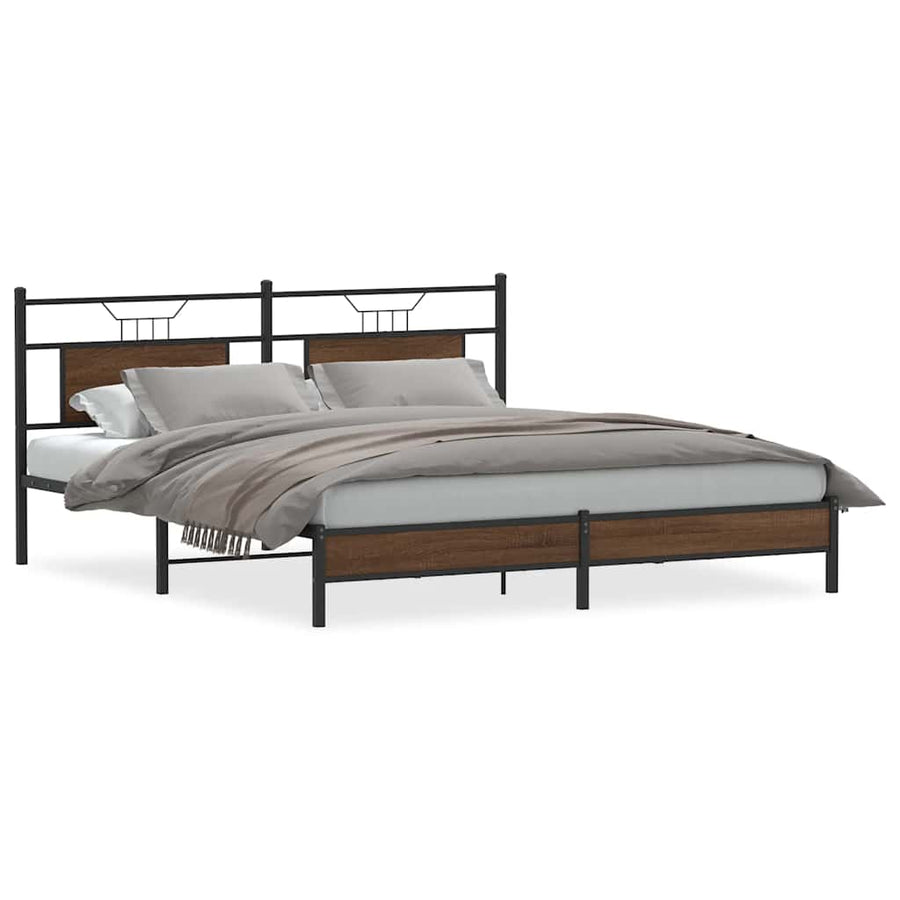 Bedframe Zonder Matras Bewerkt Hout 183 x 203 cm bruin eikenkleur