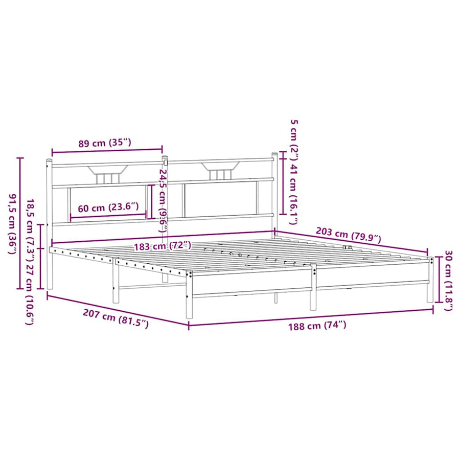 Bedframe Zonder Matras Bewerkt Hout 183 x 203 cm bruin eikenkleur