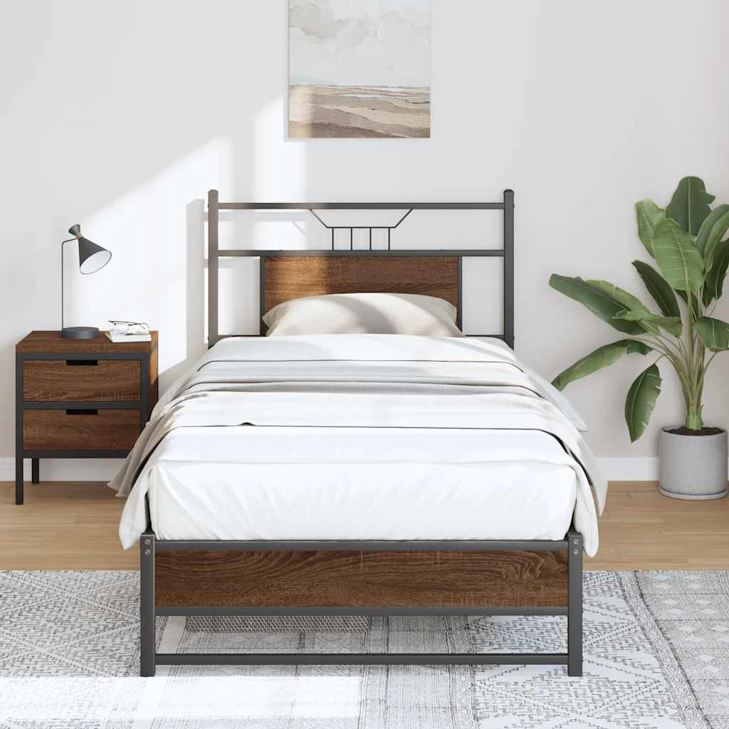 Bedframe Zonder Matras Bewerkt Hout 75 x 190 cm bruin eikenkleur