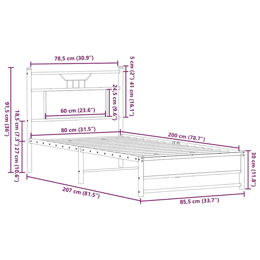 Bedframe Zonder Matras Bewerkt Hout 80 x 200 cm bruin eikenkleur