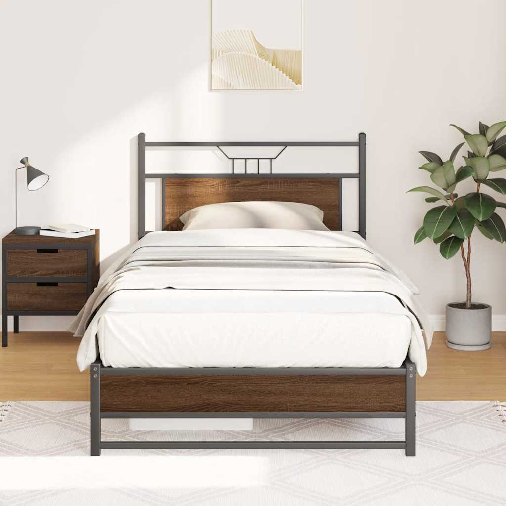 Bedframe Zonder Matras Bewerkt Hout 100 x 190 cm bruin eikenkleur