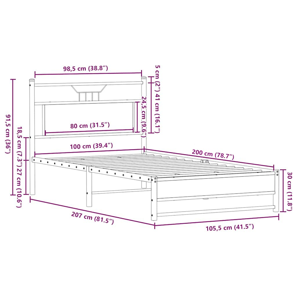Bedframe Zonder Matras Bewerkt Hout 100 x 200 cm bruin eikenkleur