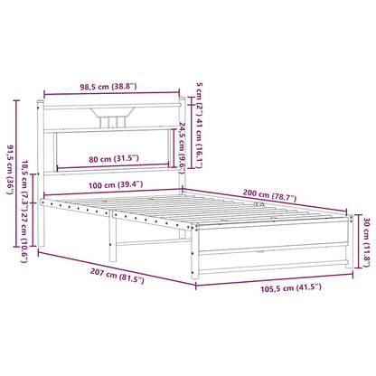 Bedframe Zonder Matras Bewerkt Hout 100 x 200 cm bruin eikenkleur