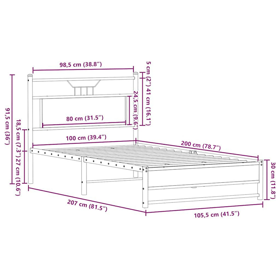 Bedframe Zonder Matras Bewerkt Hout 100 x 200 cm bruin eikenkleur