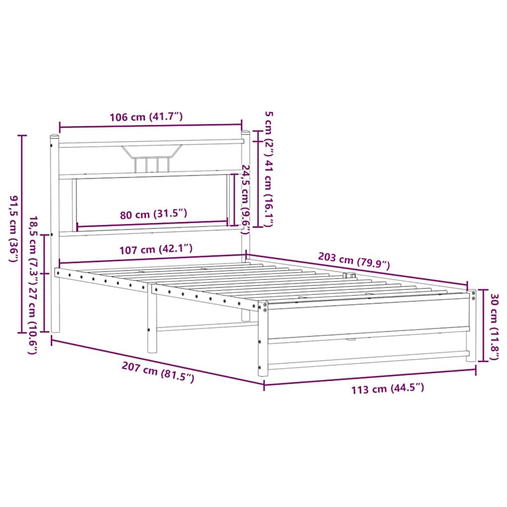 Bedframe Zonder Matras Spaanplaat Ig 107 x 203 cm bruin eikenkleur