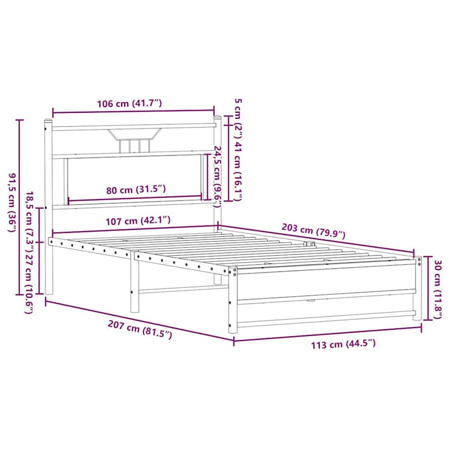 Bedframe Zonder Matras Spaanplaat Ig 107 x 203 cm bruin eikenkleur