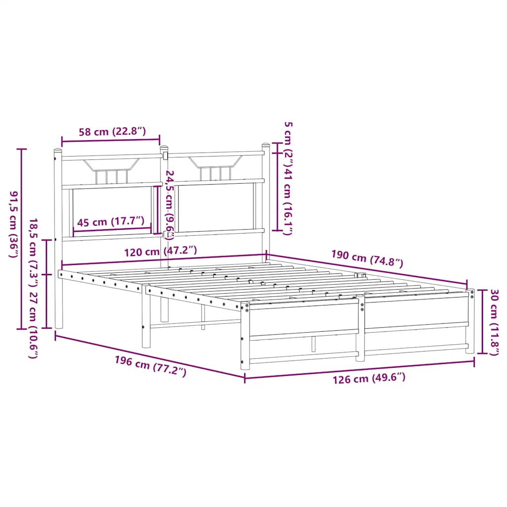 Bedframe Zonder Matras Bewerkt Hout 120 x 190 cm bruin eikenkleur