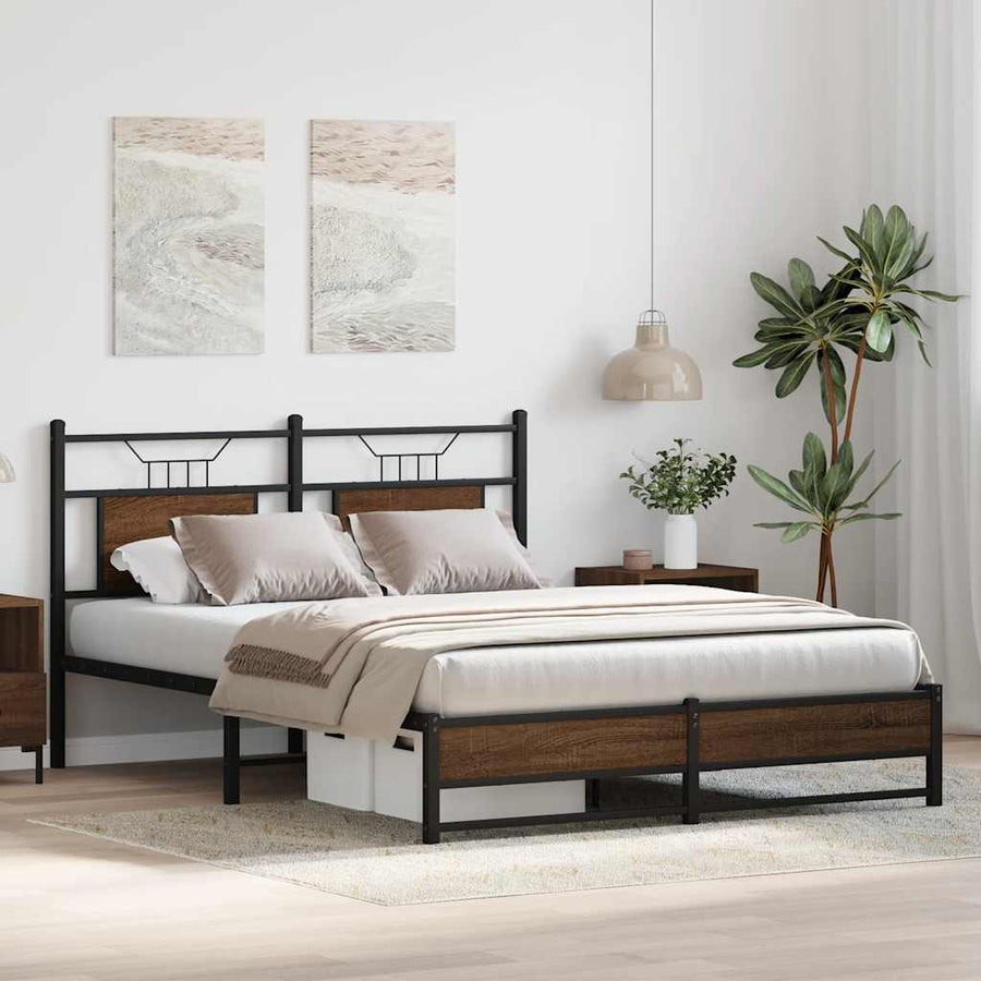 Bedframe Zonder Matras Bewerkt Hout 137 x 190 cm bruin eikenkleur