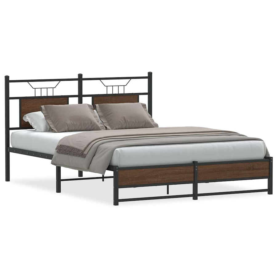 Bedframe Zonder Matras Bewerkt Hout 140 x 190 cm bruin eikenkleur