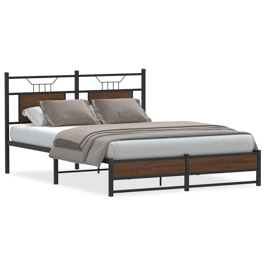 Bedframe Zonder Matras Bewerkt Hout 150 x 200 cm bruin eikenkleur
