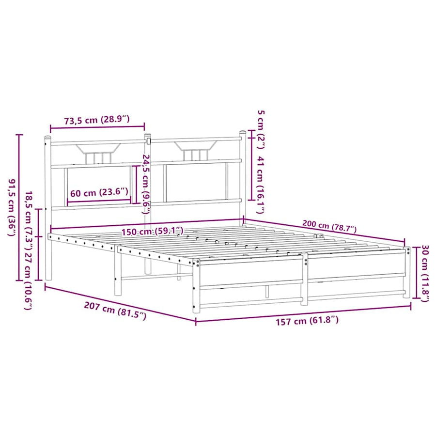 Bedframe Zonder Matras Bewerkt Hout 150 x 200 cm bruin eikenkleur