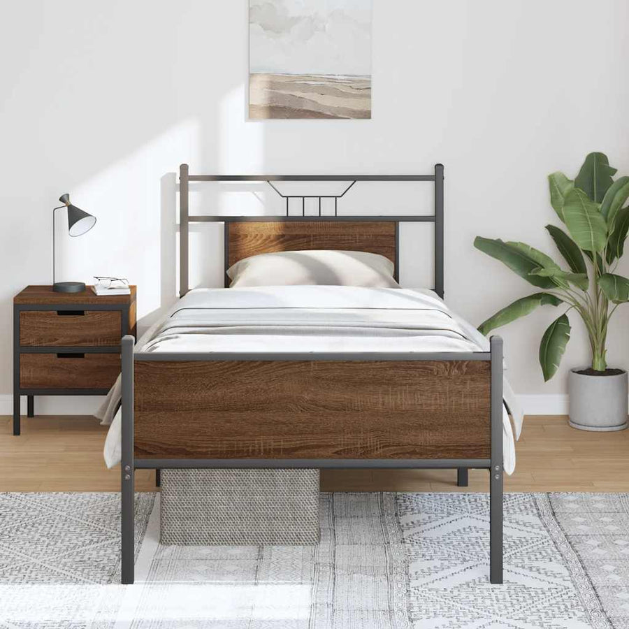 Bedframe Zonder Matras Bewerkt Hout 80 x 200 cm bruin eikenkleur