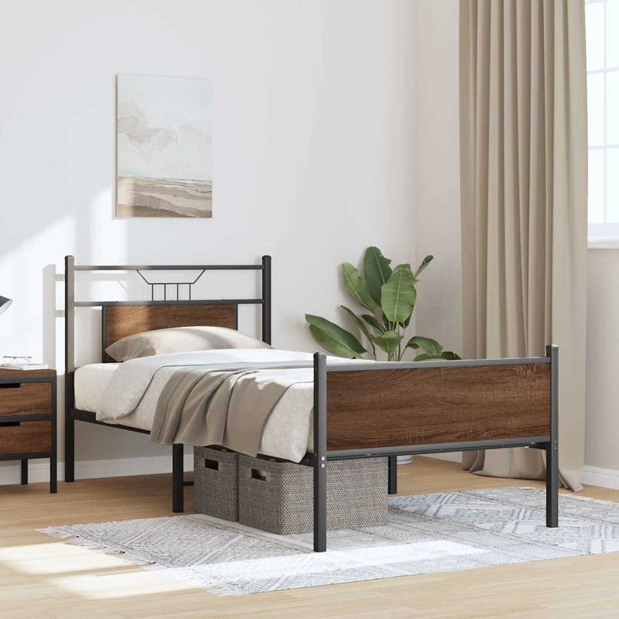 Bedframe Zonder Matras Bewerkt Hout 90 x 190 cm bruin eikenkleur