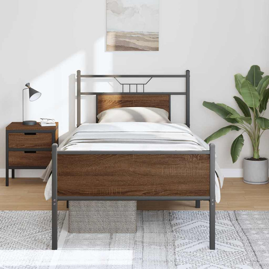 Bedframe Zonder Matras Bewerkt Hout 90 x 200 cm bruin eikenkleur