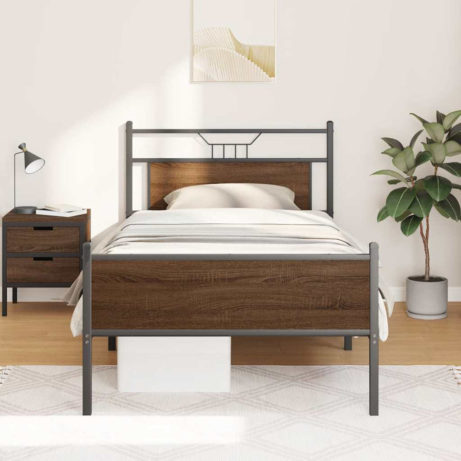 Bedframe Zonder Matras Bewerkt Hout 100 x 190 cm bruin eikenkleur