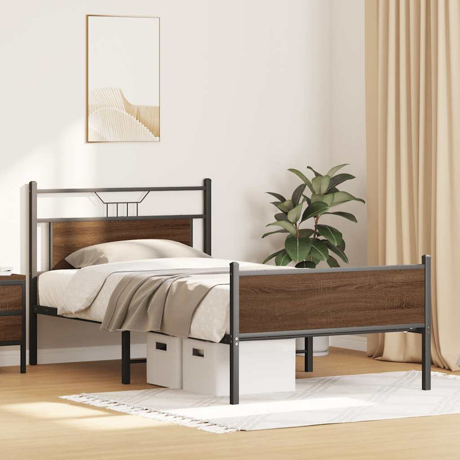 Bedframe Zonder Matras Bewerkt Hout 100 x 190 cm bruin eikenkleur